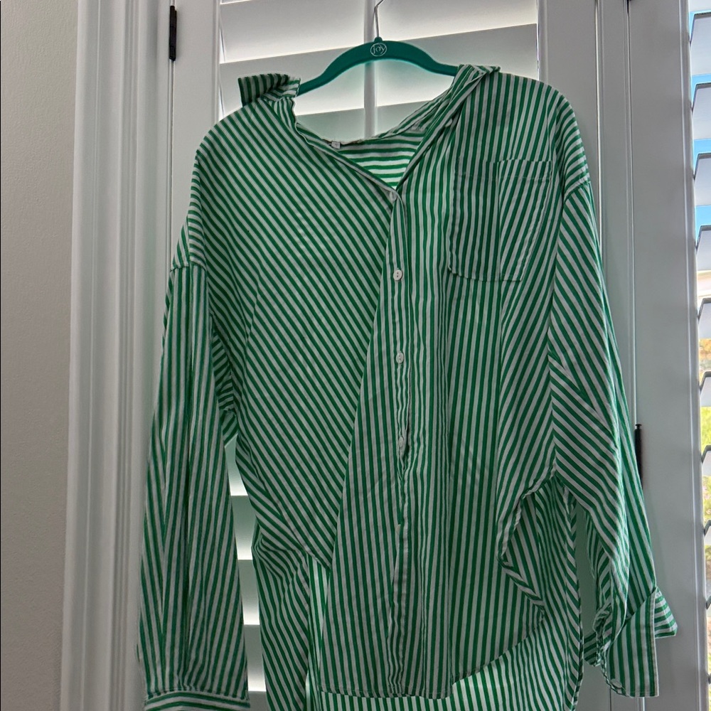 Olivaceous Green Striped Blouse